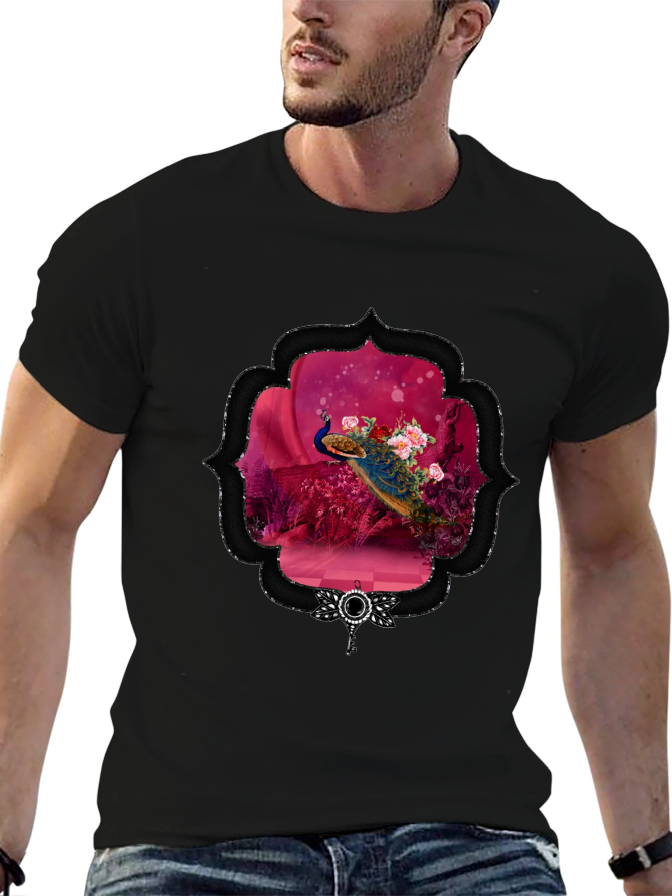 Peacock Floral Framed Graphic Tee