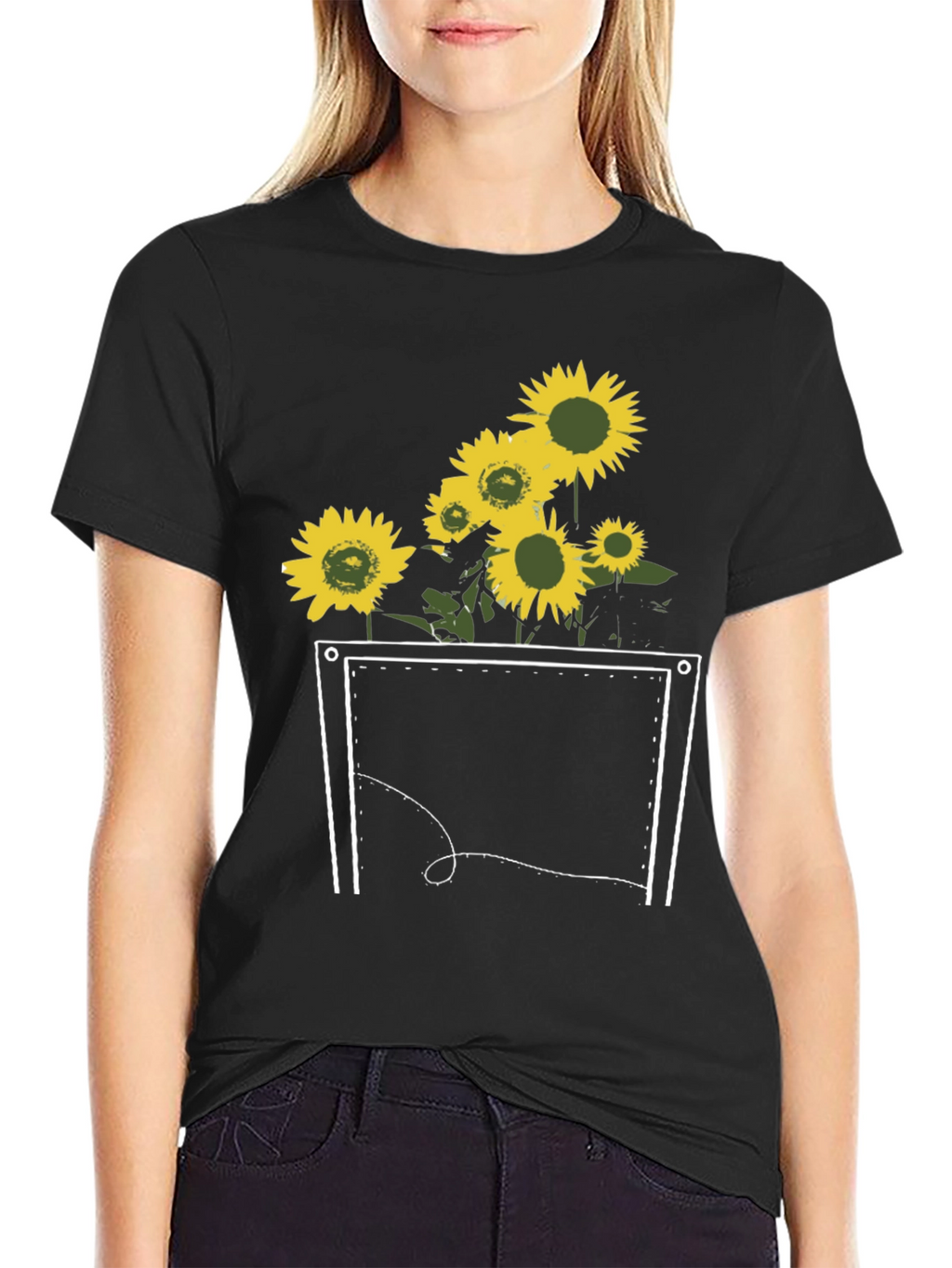 Sunflower Pocket Graphic Tee - Stylish Black T-Shirt