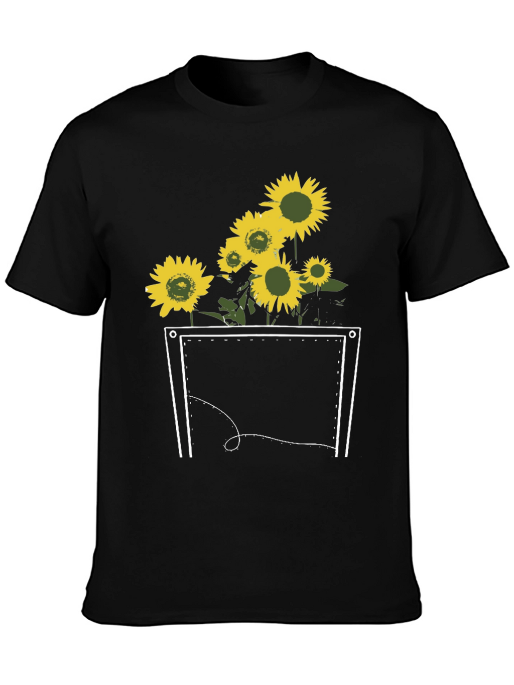 Sunflower Pocket Graphic Tee - Stylish Black T-Shirt
