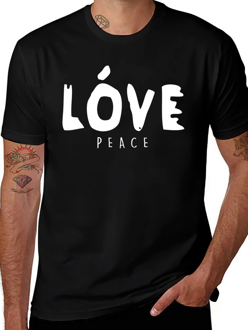 Love & Peace Graphic Print Black T-Shirt