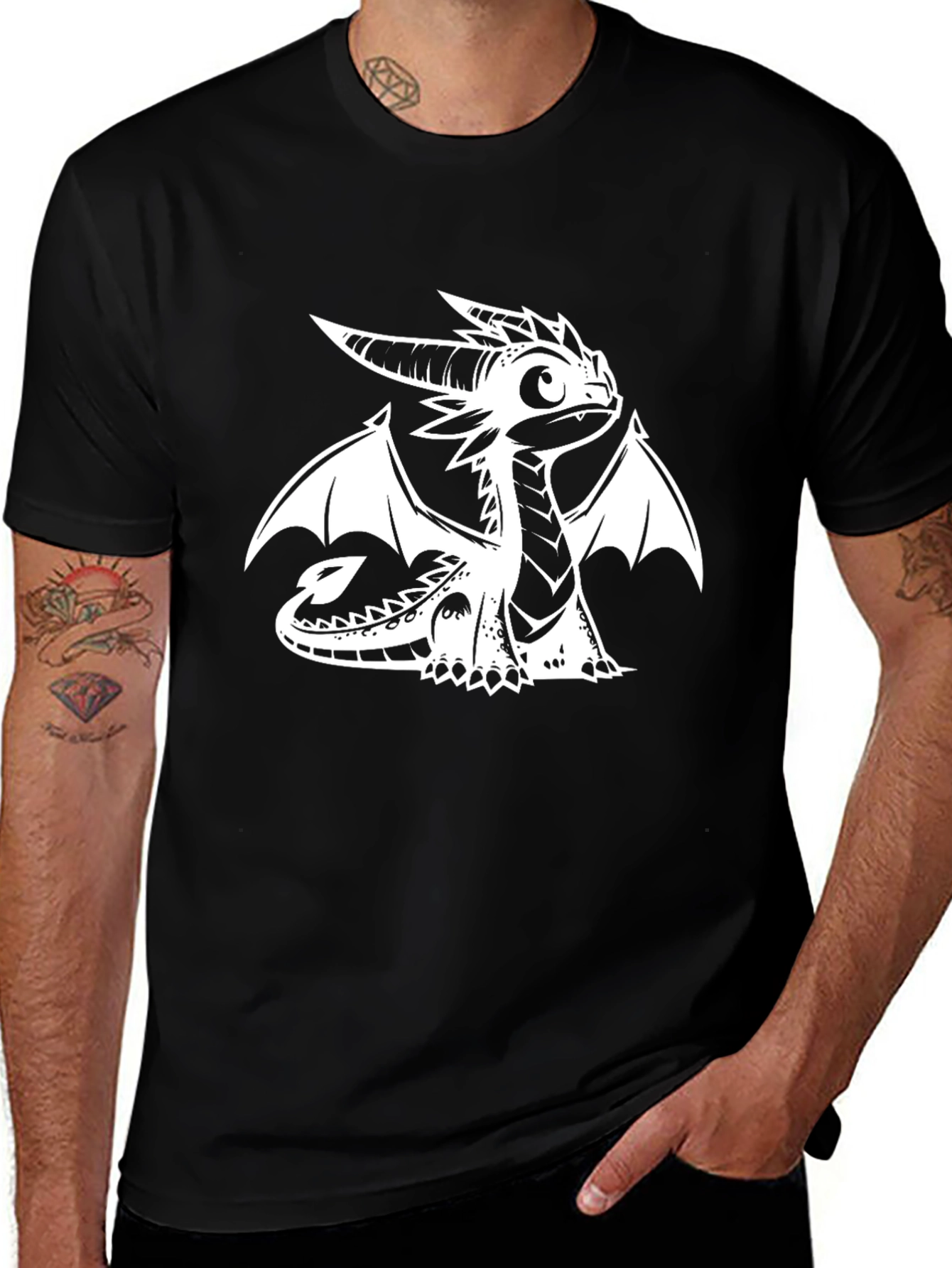 Cool Dragon Graphic Tee - Black Cotton T-Shirt