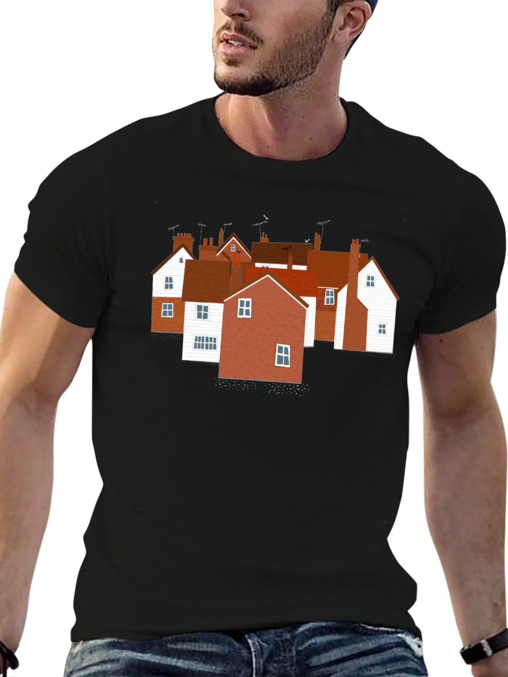 Quaint Village T-Shirt - Unique House Print