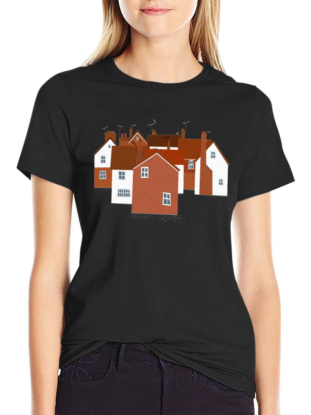 Quaint Village T-Shirt - Unique House Print