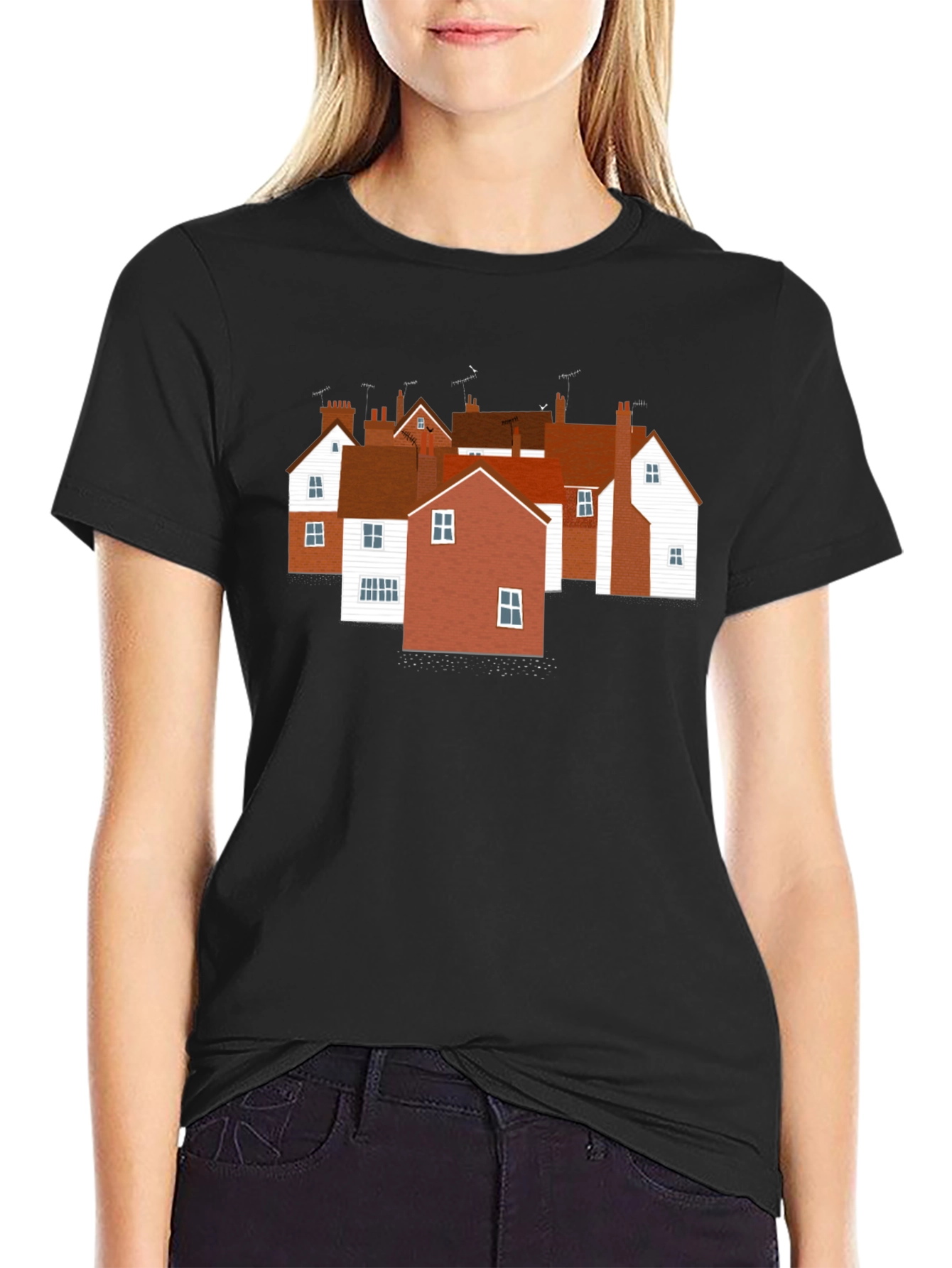 Quaint Village T-Shirt - Unique House Print