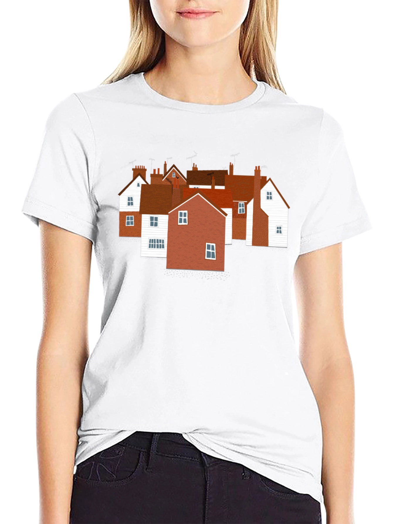 Quaint Village T-Shirt - Unique House Print