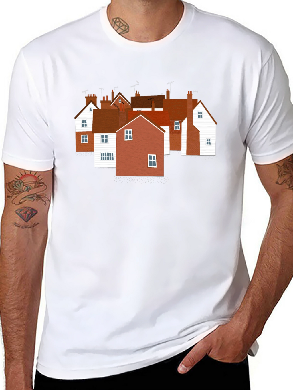 Quaint Village T-Shirt - Unique House Print