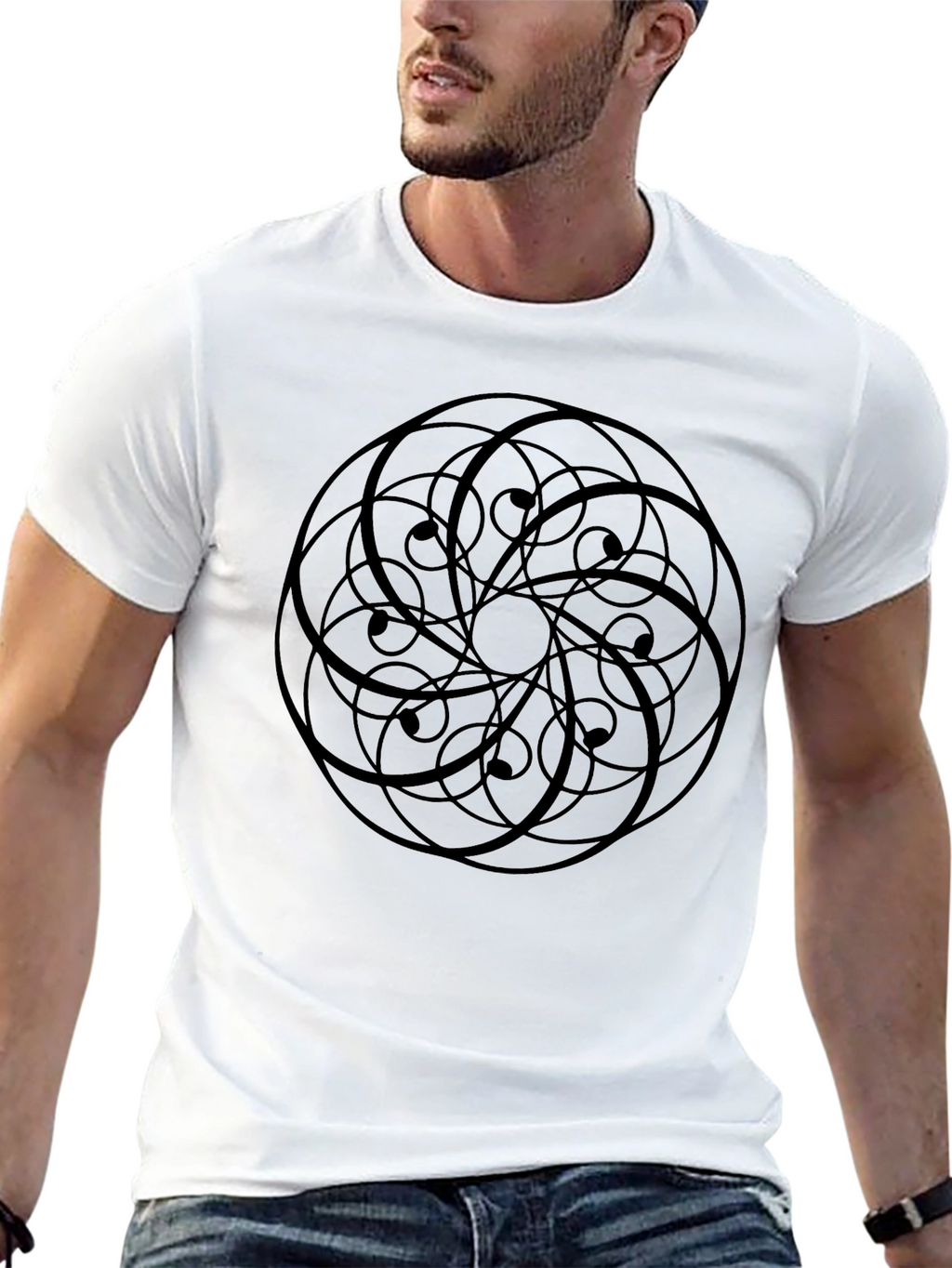 Abstract Geometric Print Black T-Shirt
