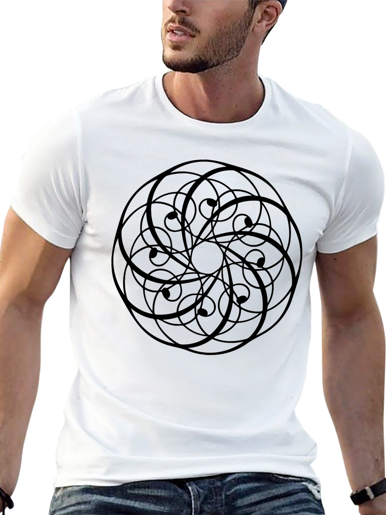 Abstract Geometric Print Black T-Shirt