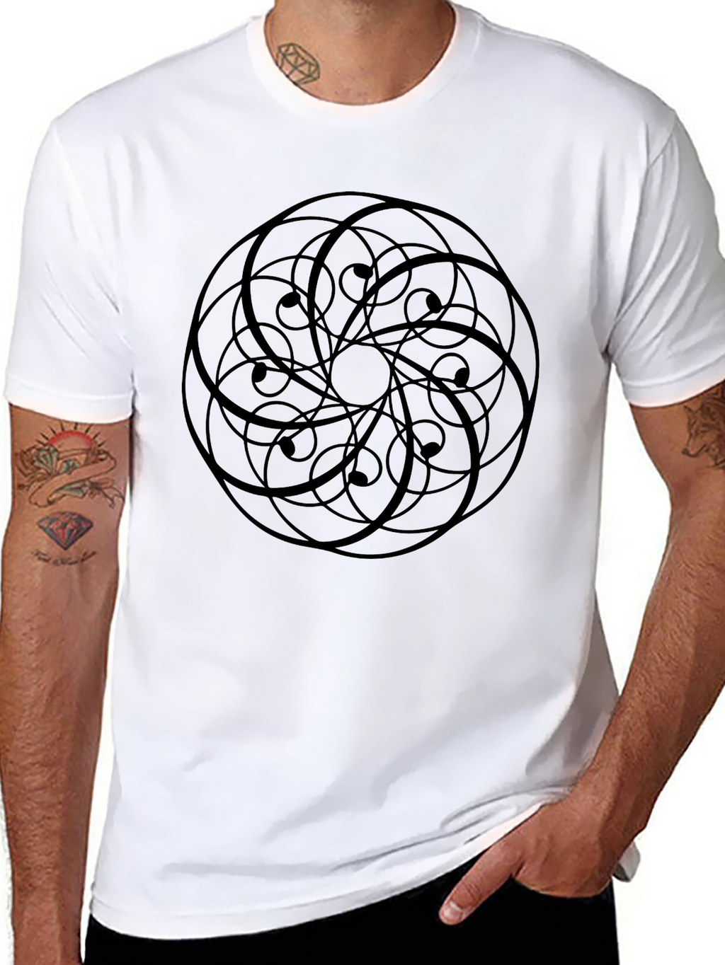 Abstract Geometric Print Black T-Shirt
