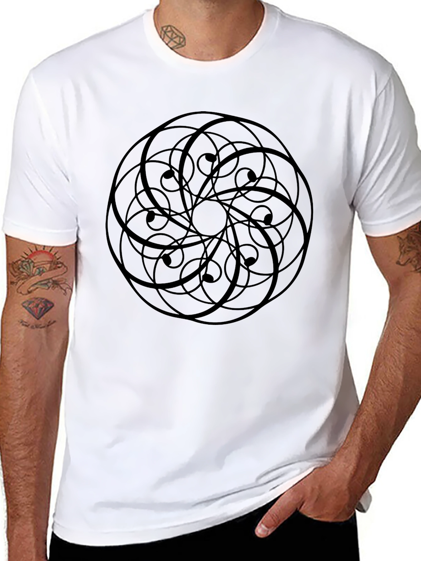 Abstract Geometric Print Black T-Shirt
