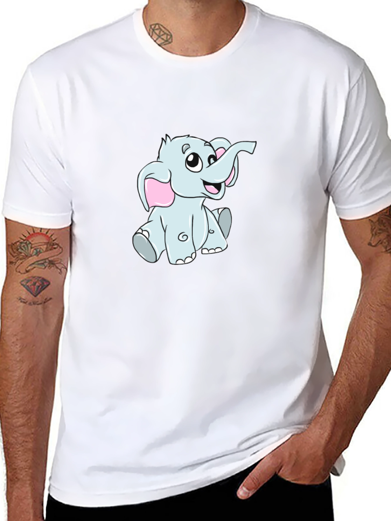 Cute Cartoon Elephant Black T-Shirt