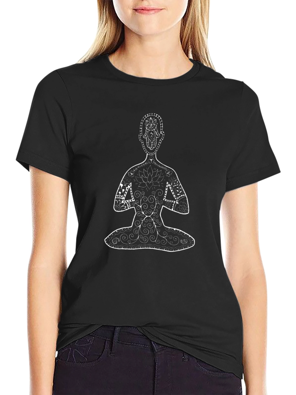 Yoga Pose Graphic Tee - Black Cotton Comfort