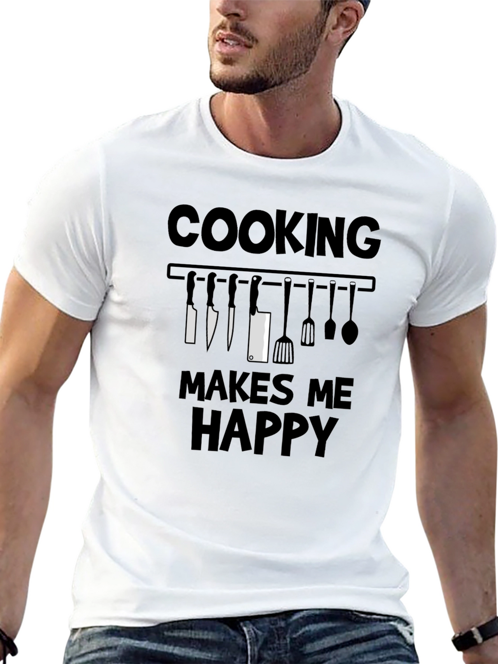 Cooking Makes Me Happy T-Shirt - Chef Kitchen Utensils