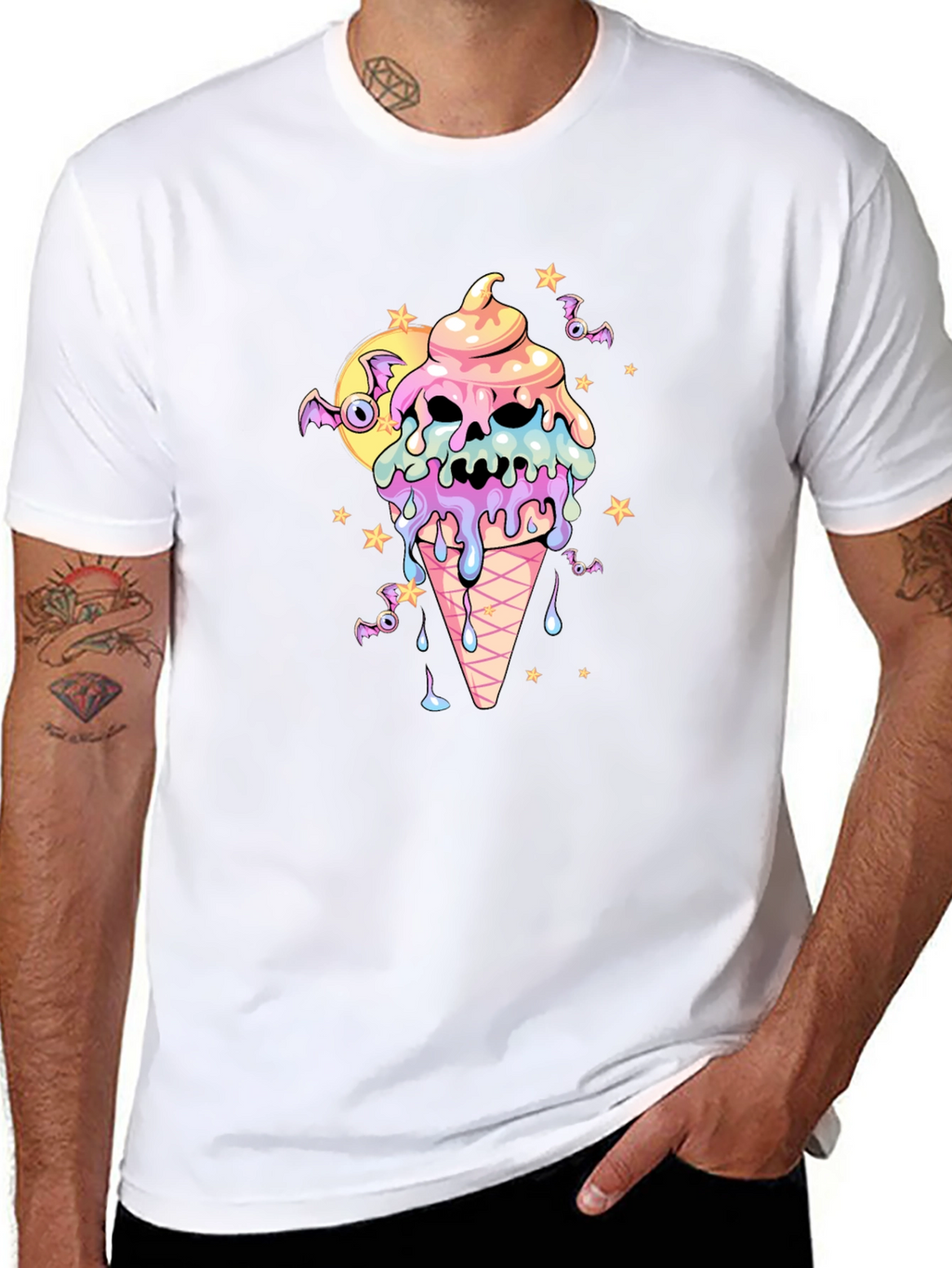 Spooky Ice Cream Skull Graphic Tee - Halloween Shirt