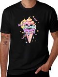 Spooky Ice Cream Skull Graphic Tee - Halloween Shirt