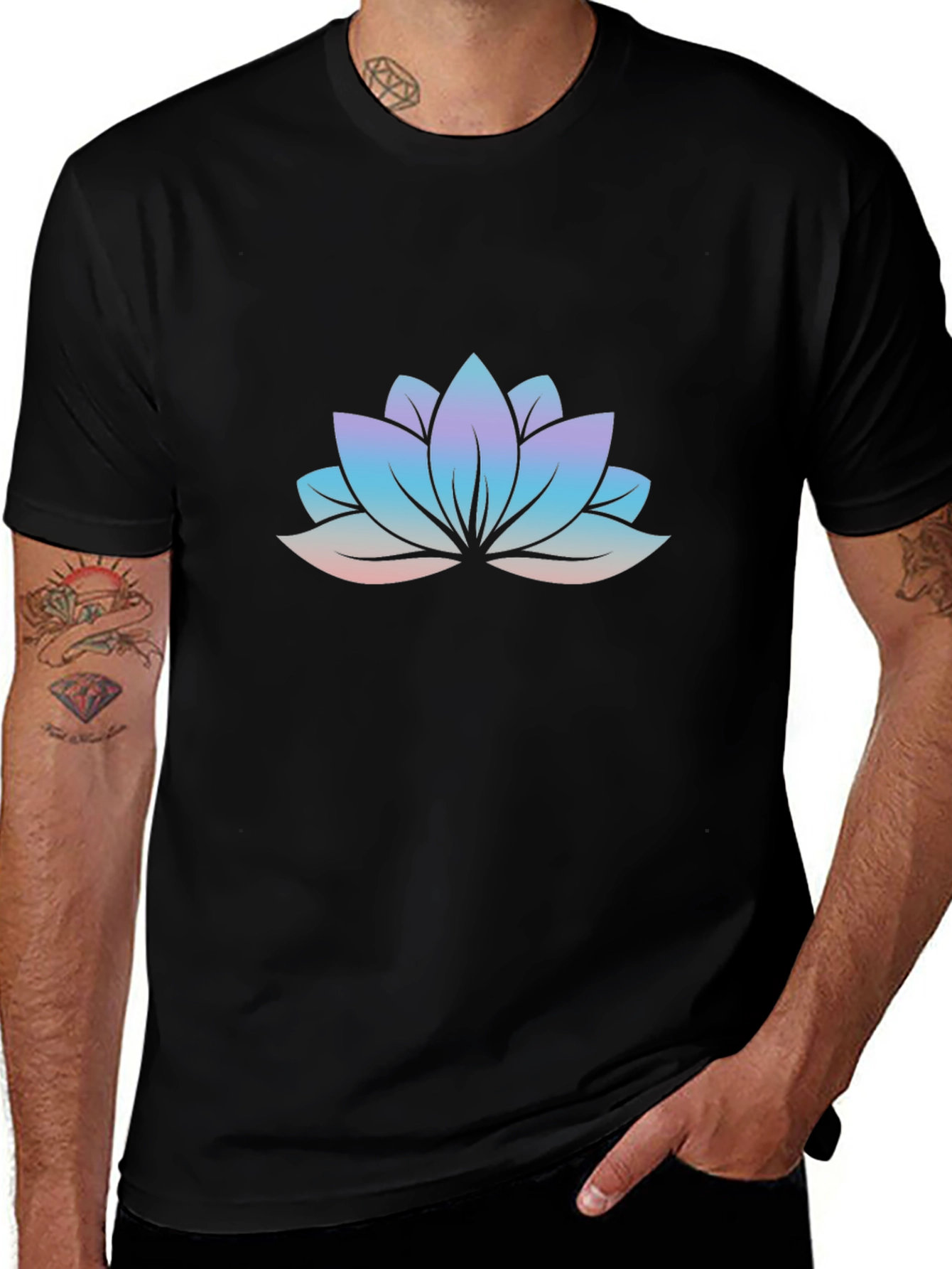 Lotus Flower Graphic Tee - Soft Black Cotton Shirt