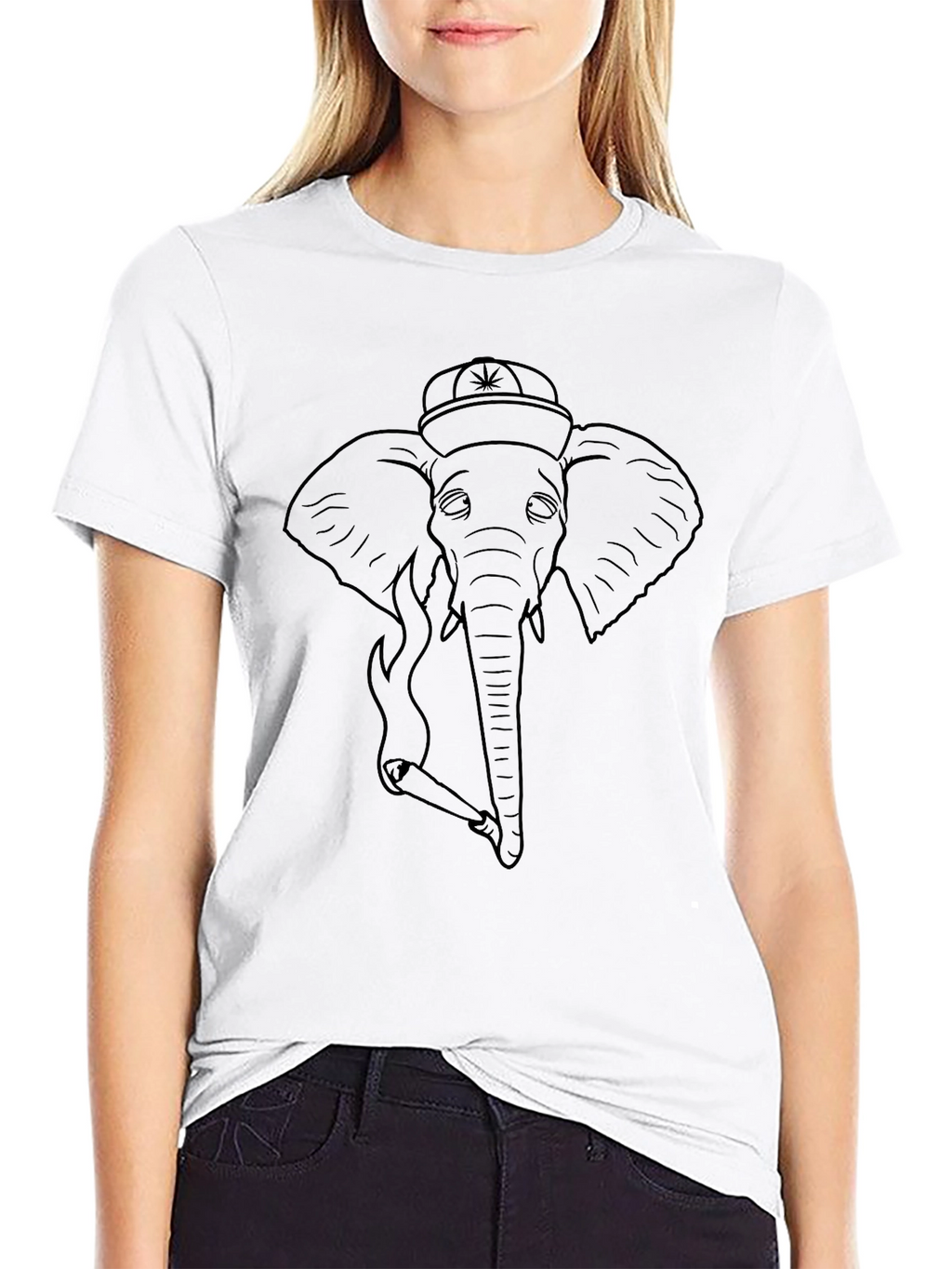 Cool Elephant Smoking Graphic Tee - Black