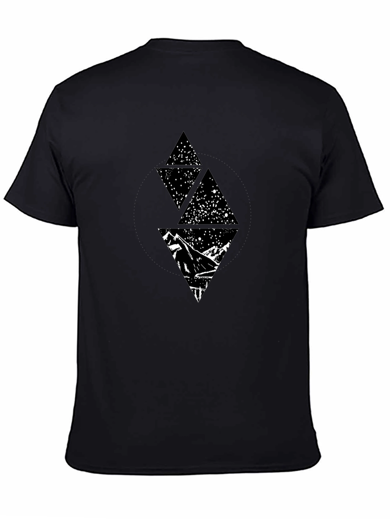 Geometric Mountain Starry Sky Graphic Tee - Black