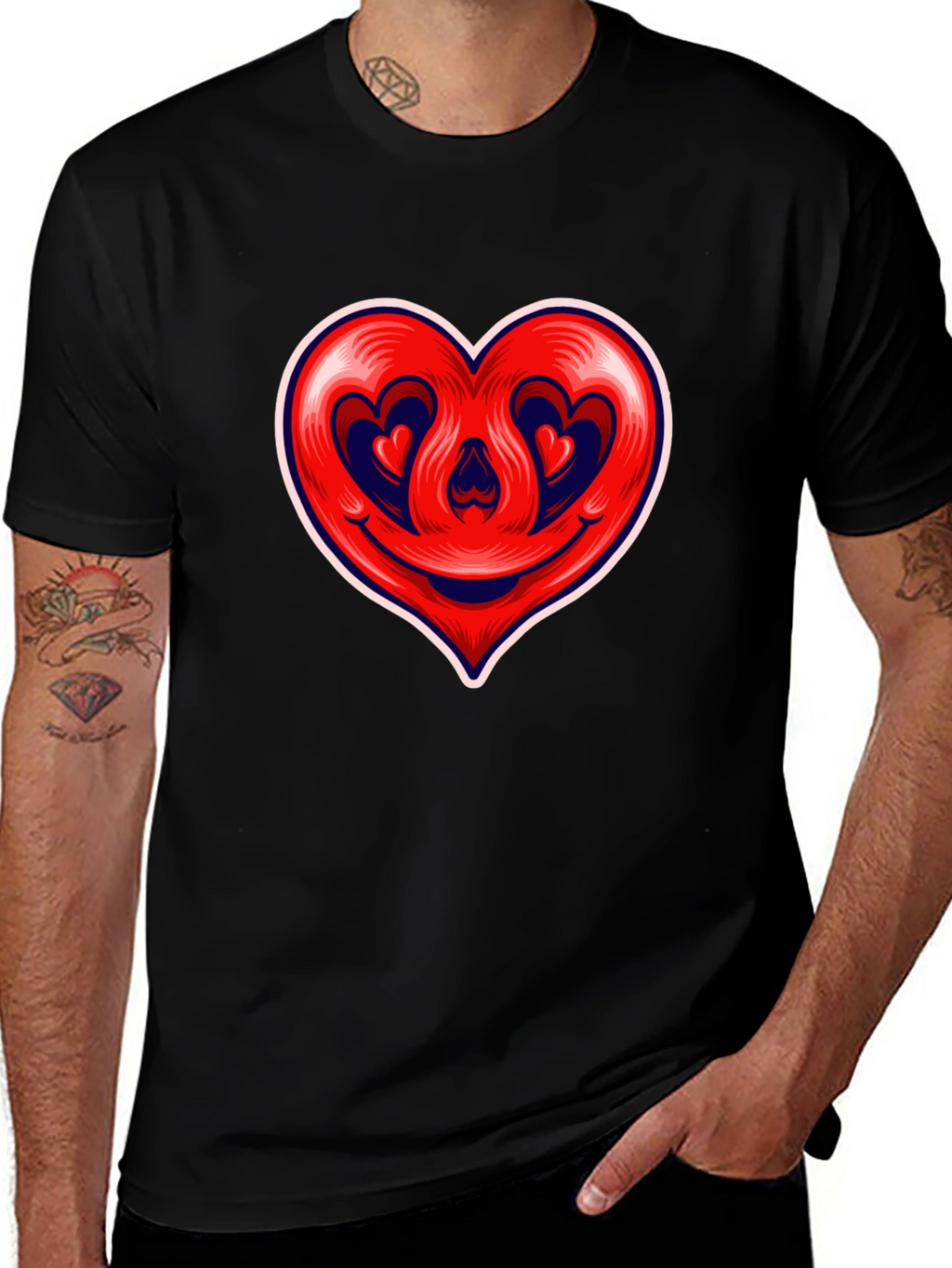 Heart Smile Graphic Tee - Black Cotton T-Shirt