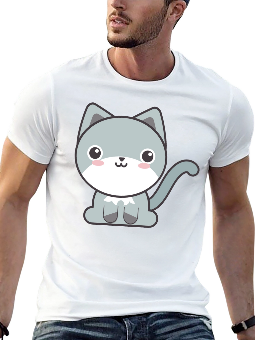 Cute Cartoon Cat Graphic Tee - Black T-Shirt