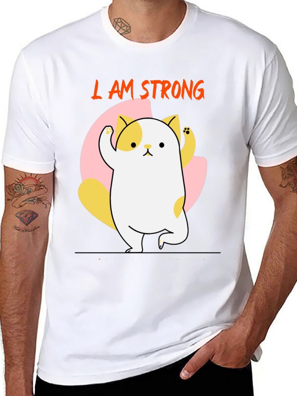 I AM STRONG T-Shirt Cute Cat Design