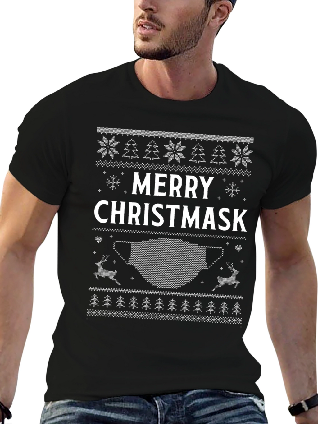 Merry Christmask Ugly Christmas Sweater Style T-Shirt