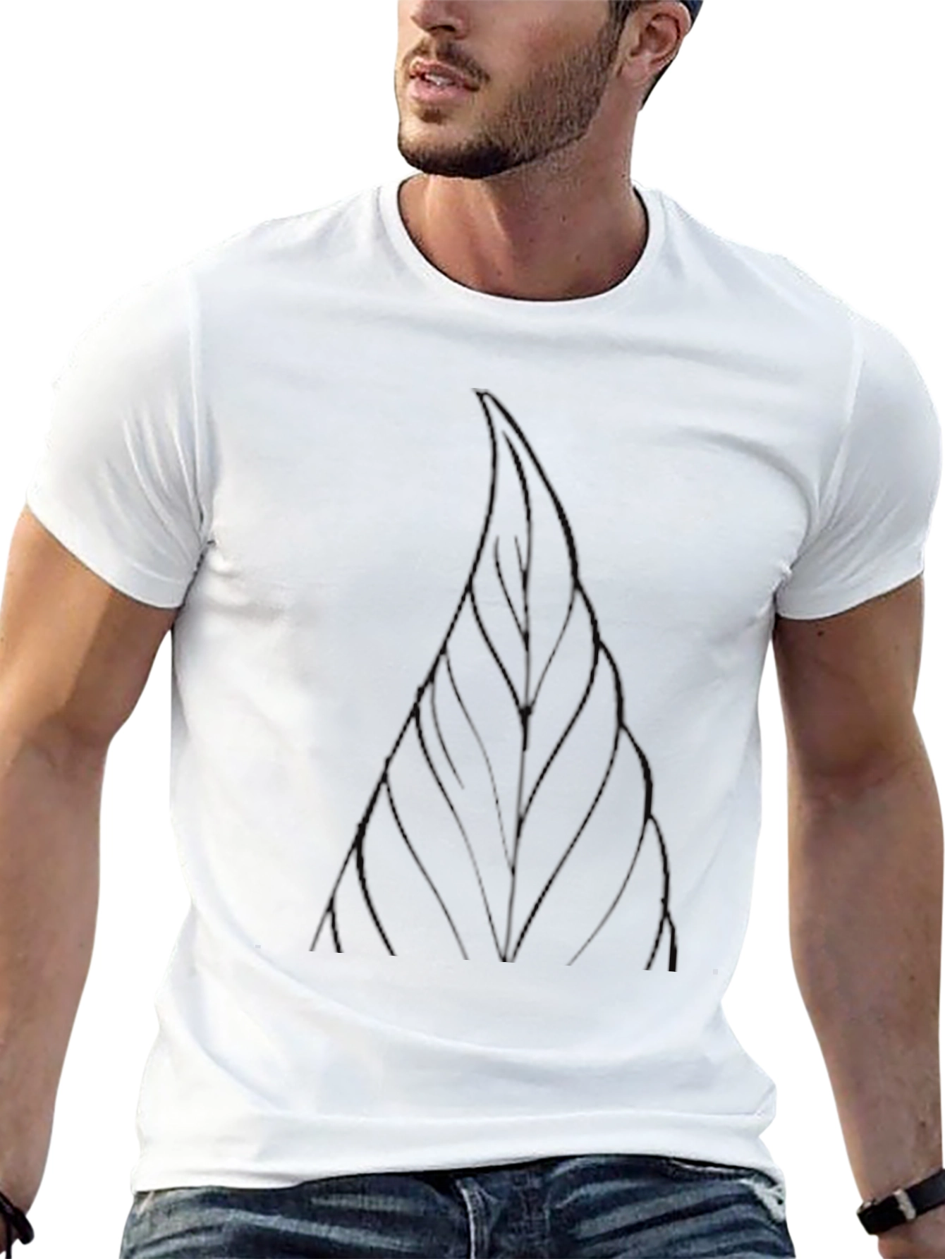 Mens Black Graphic Tee - Abstract Leaf Design