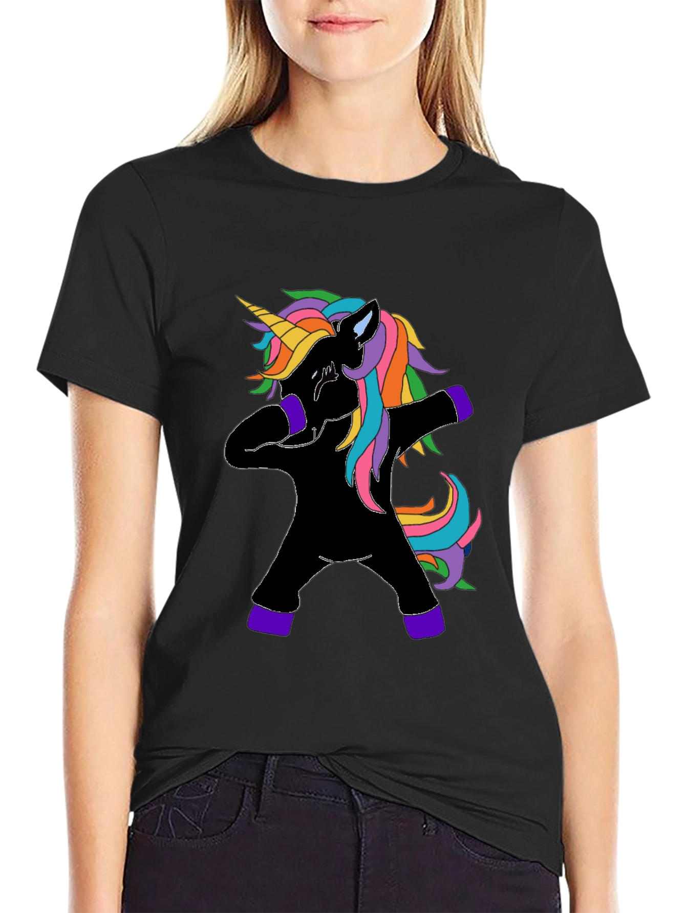 Dabbing Unicorn Graphic Tee - Black Cotton Shirt