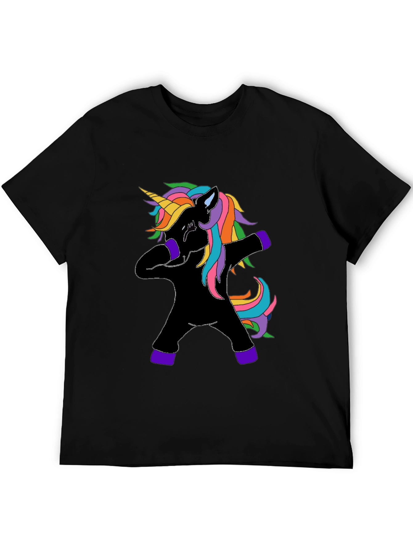 Dabbing Unicorn Graphic Tee - Black Cotton Shirt