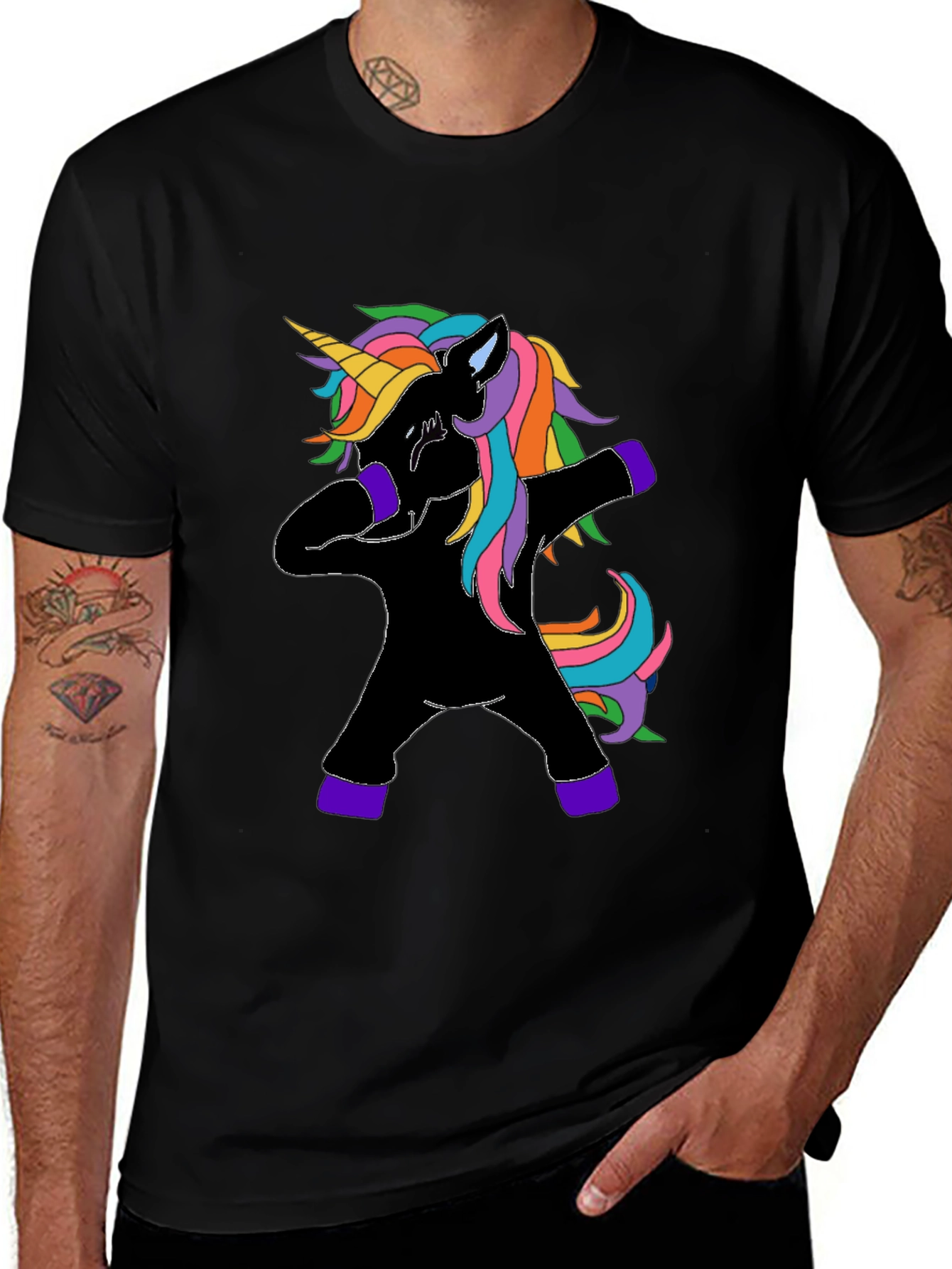 Dabbing Unicorn Graphic Tee - Black Cotton Shirt