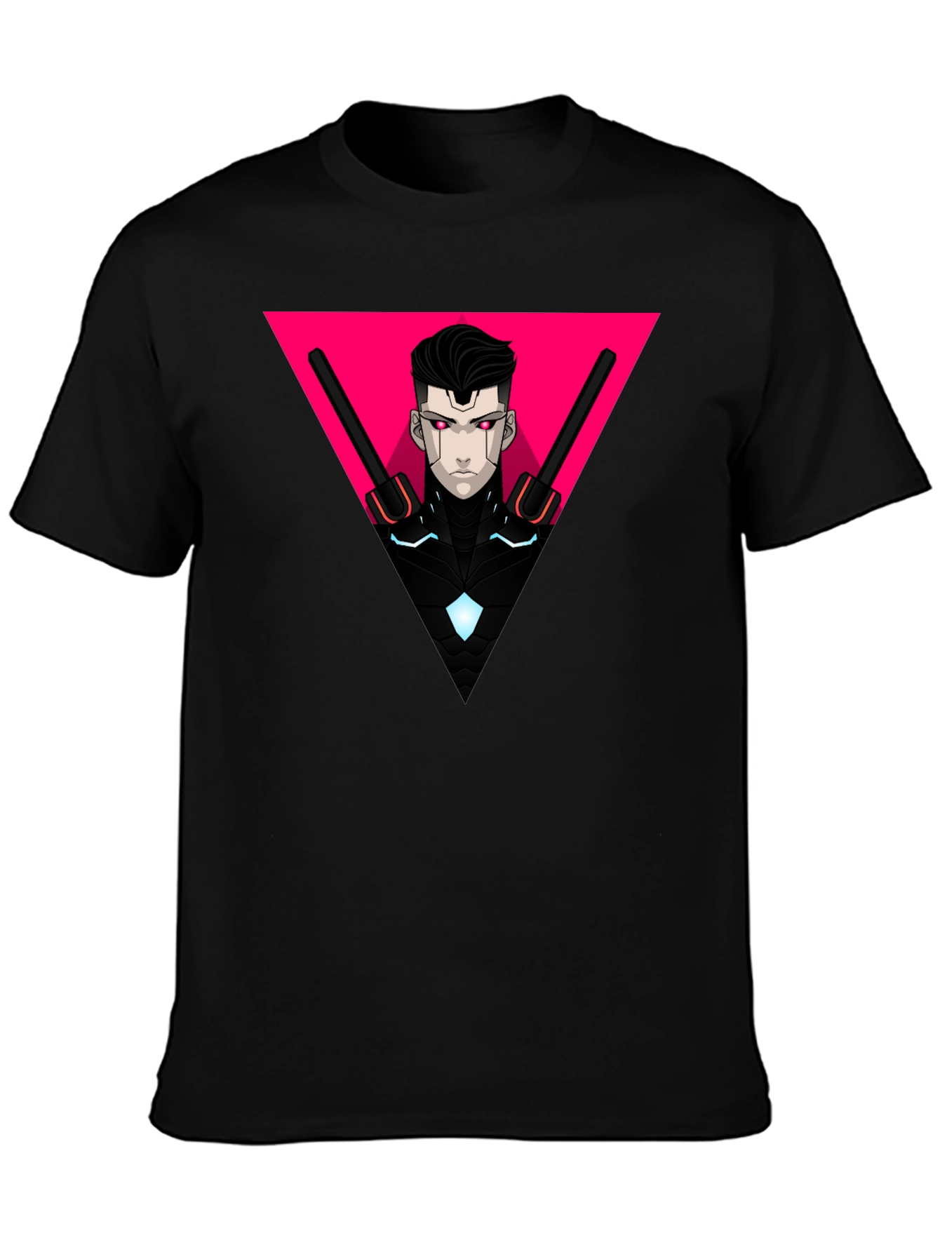 Cyberpunk Warrior Black T-Shirt Geometric Design