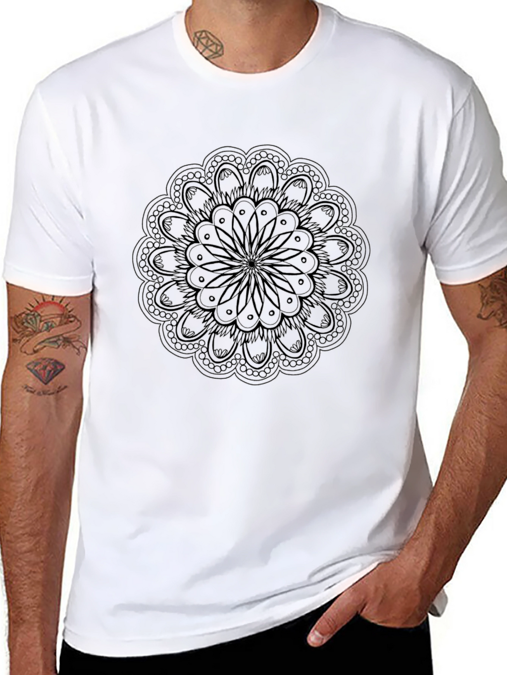 Black Mandala Graphic Tee - Mens Casual T-Shirt