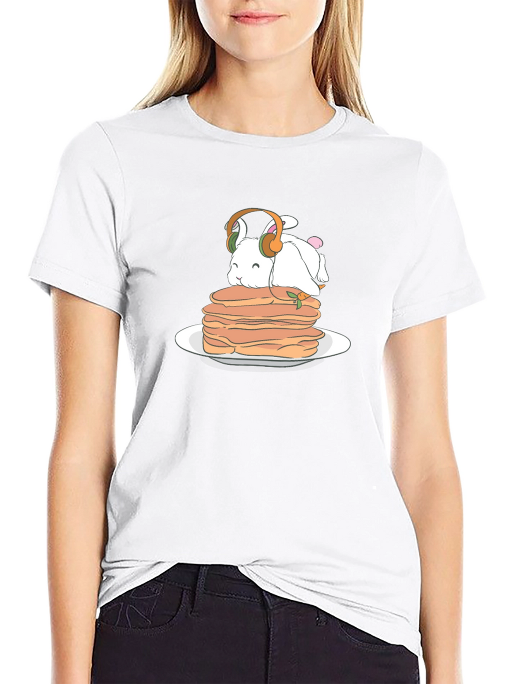 Bunny on Pancakes T-Shirt - Cute Foodie Tee