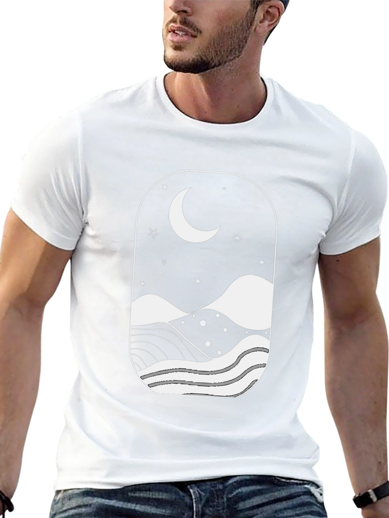 Moonlit Landscape Black Graphic T-Shirt