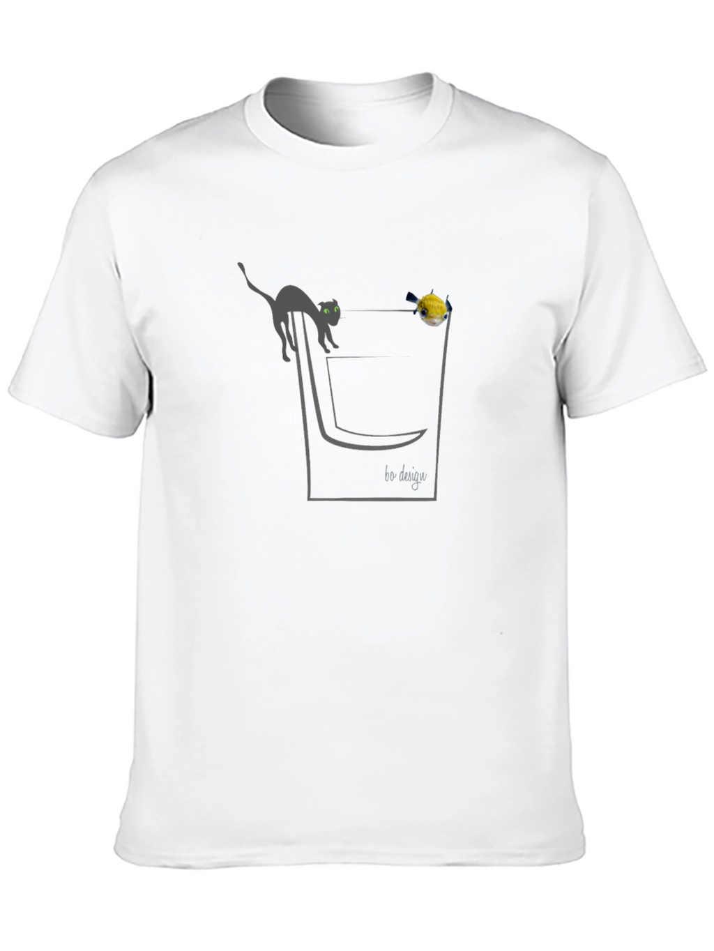 Cat & Fish Pocket Graphic T-Shirt - Black
