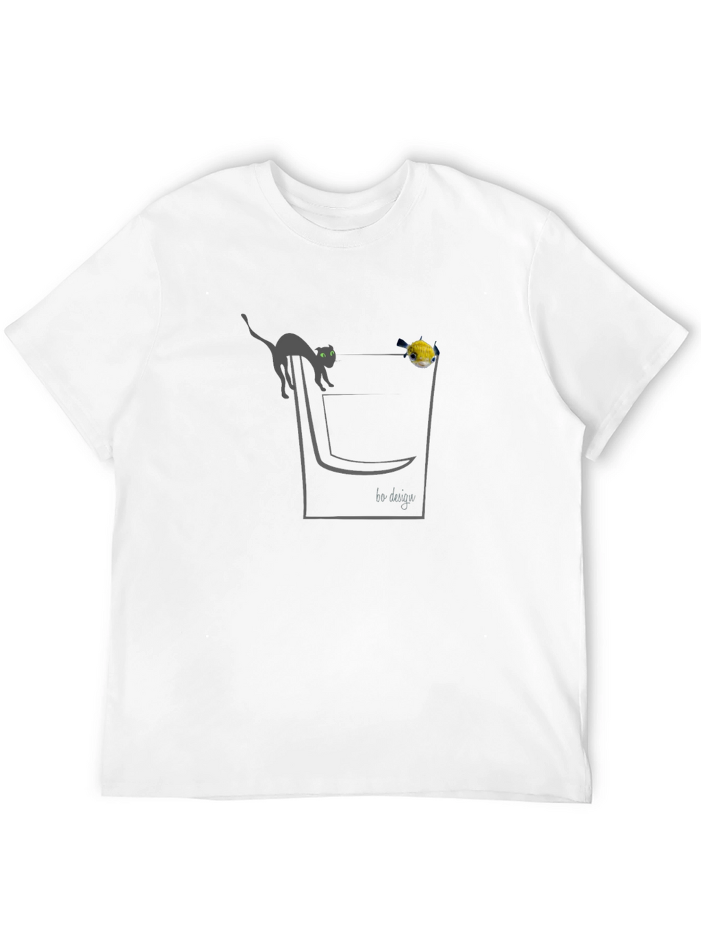 Cat & Fish Pocket Graphic T-Shirt - Black