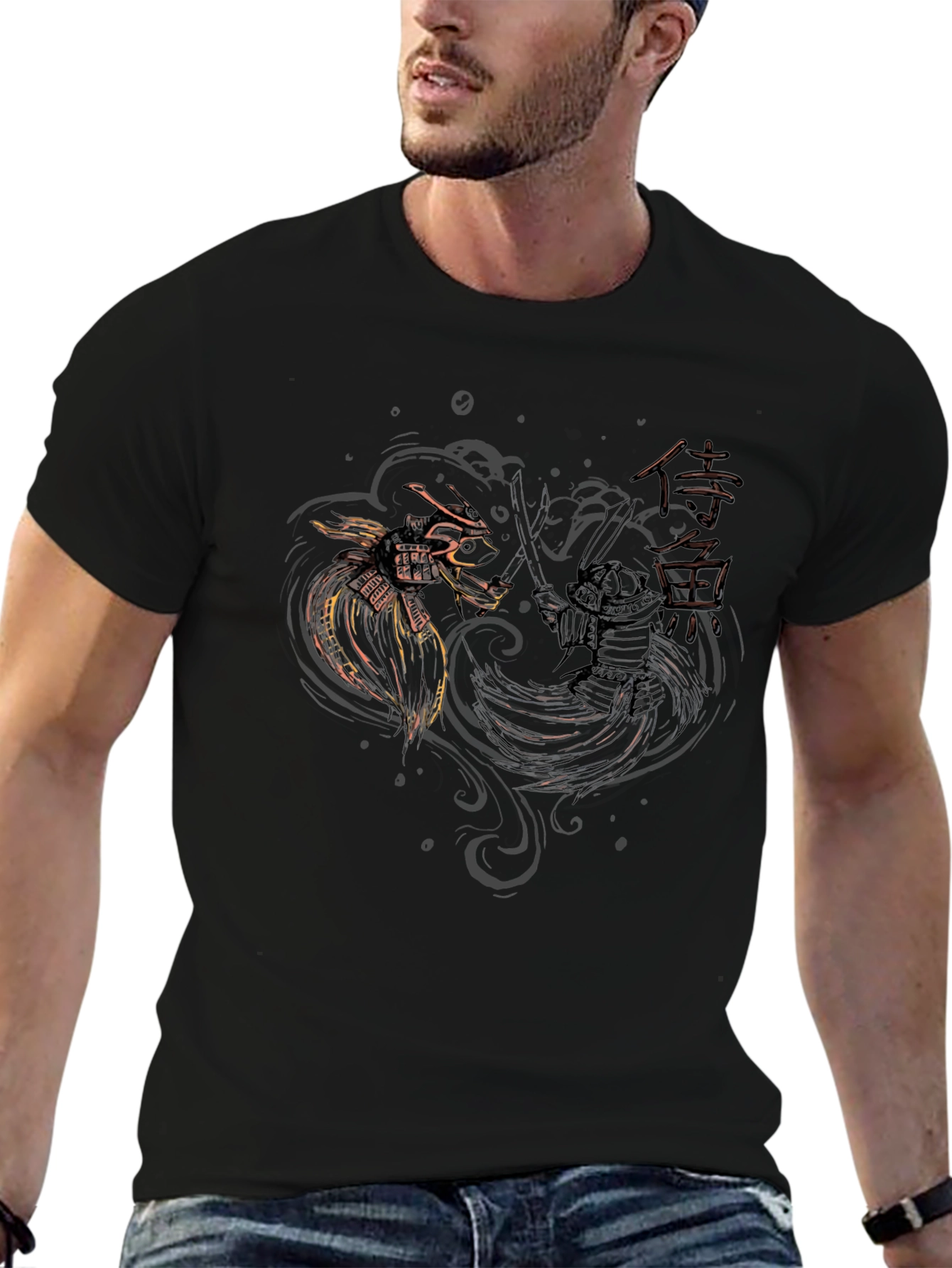 Samurai Dragon Duel Black T-Shirt