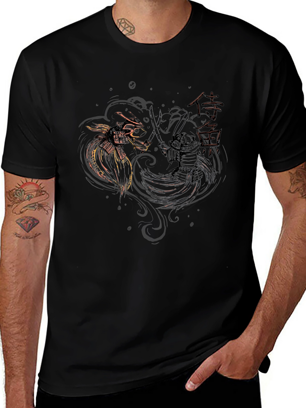 Samurai Dragon Duel Black T-Shirt
