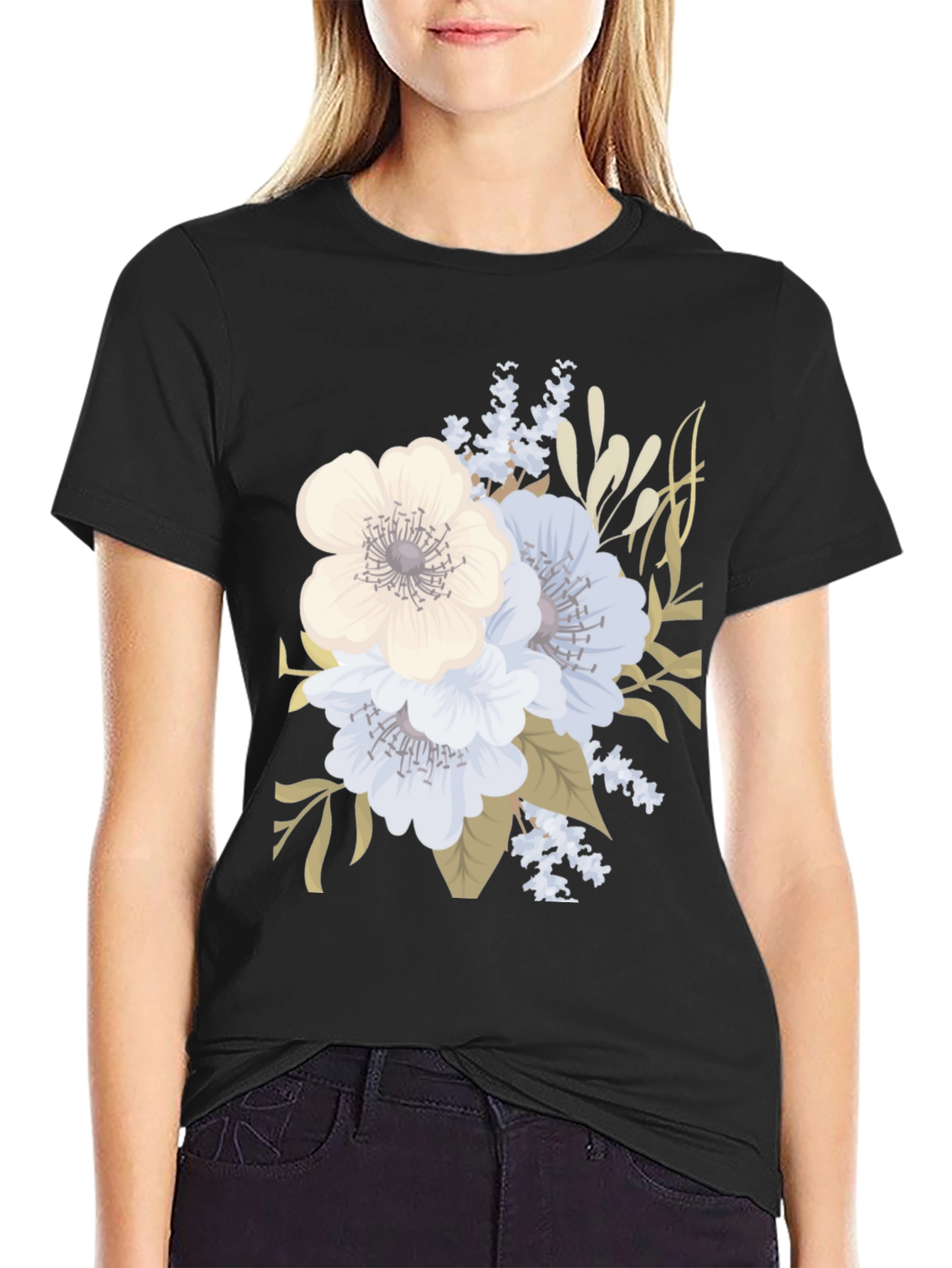 Floral Print Black T-Shirt for Men