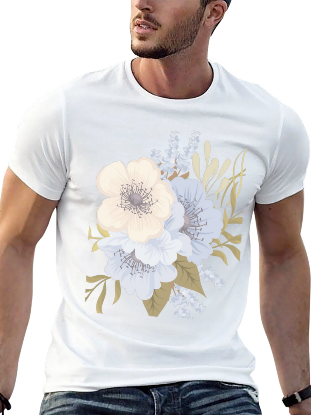 Floral Print Black T-Shirt for Men