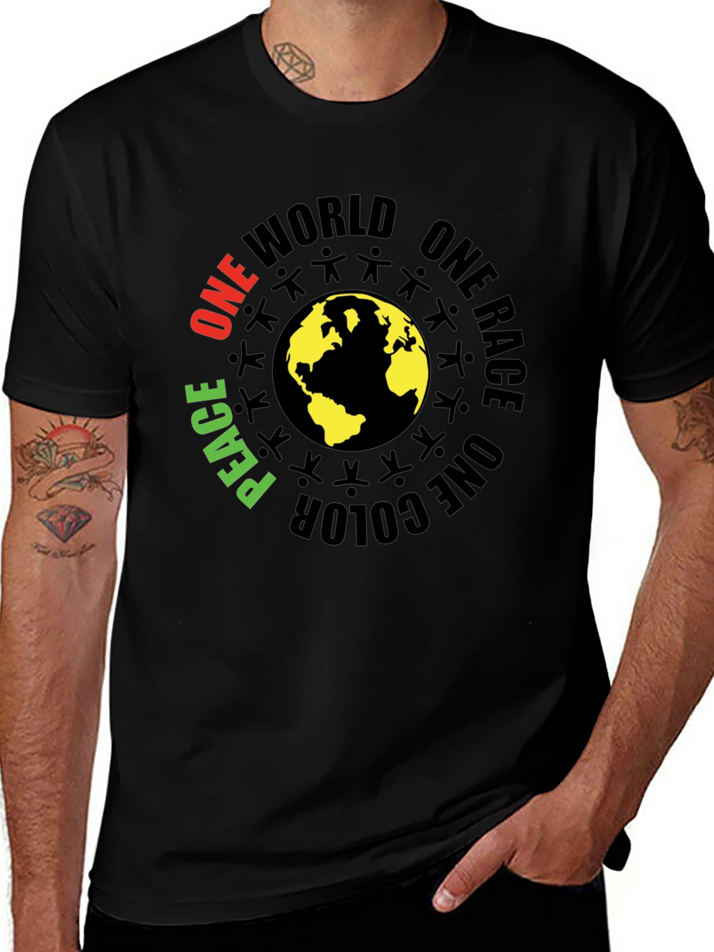 One World Peace Graphic Black T-Shirt