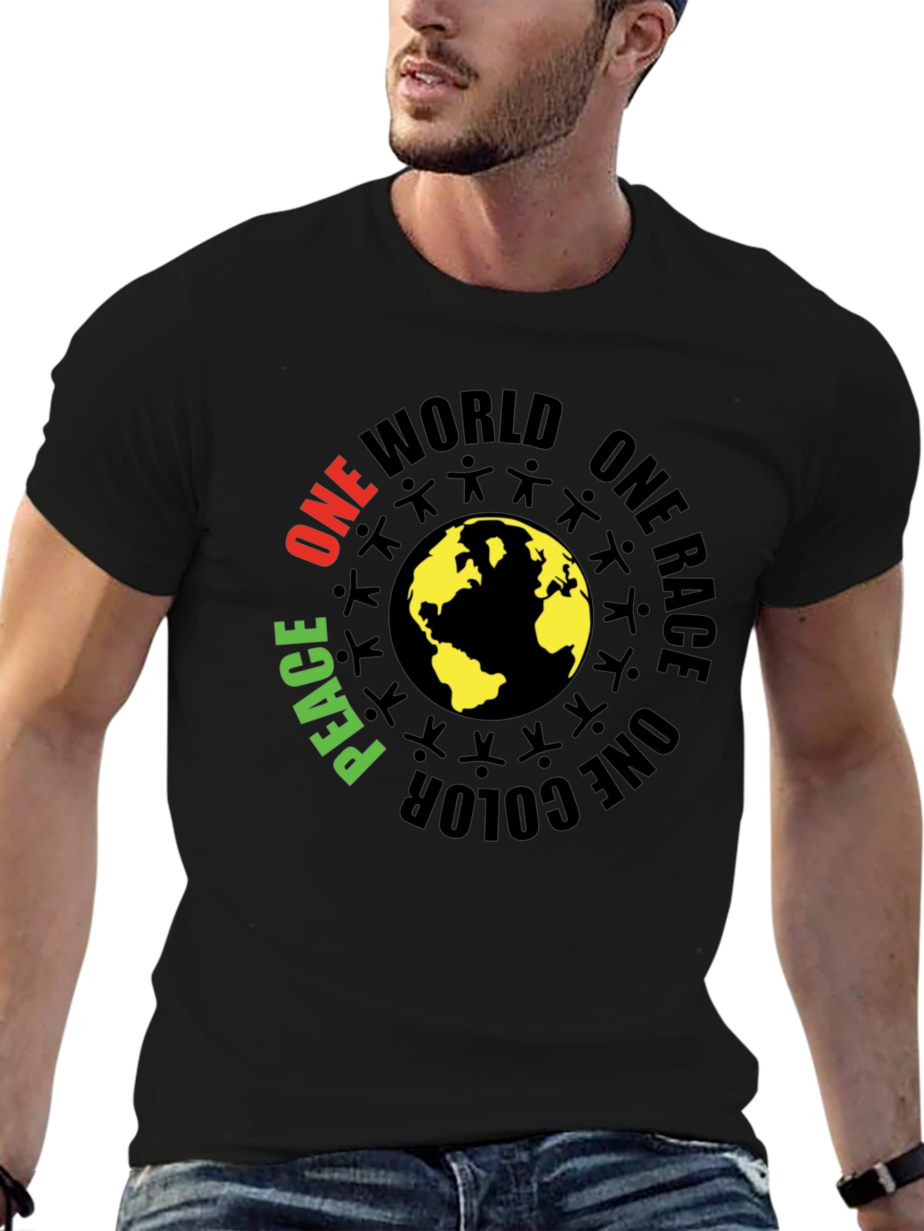One World Peace Graphic Black T-Shirt