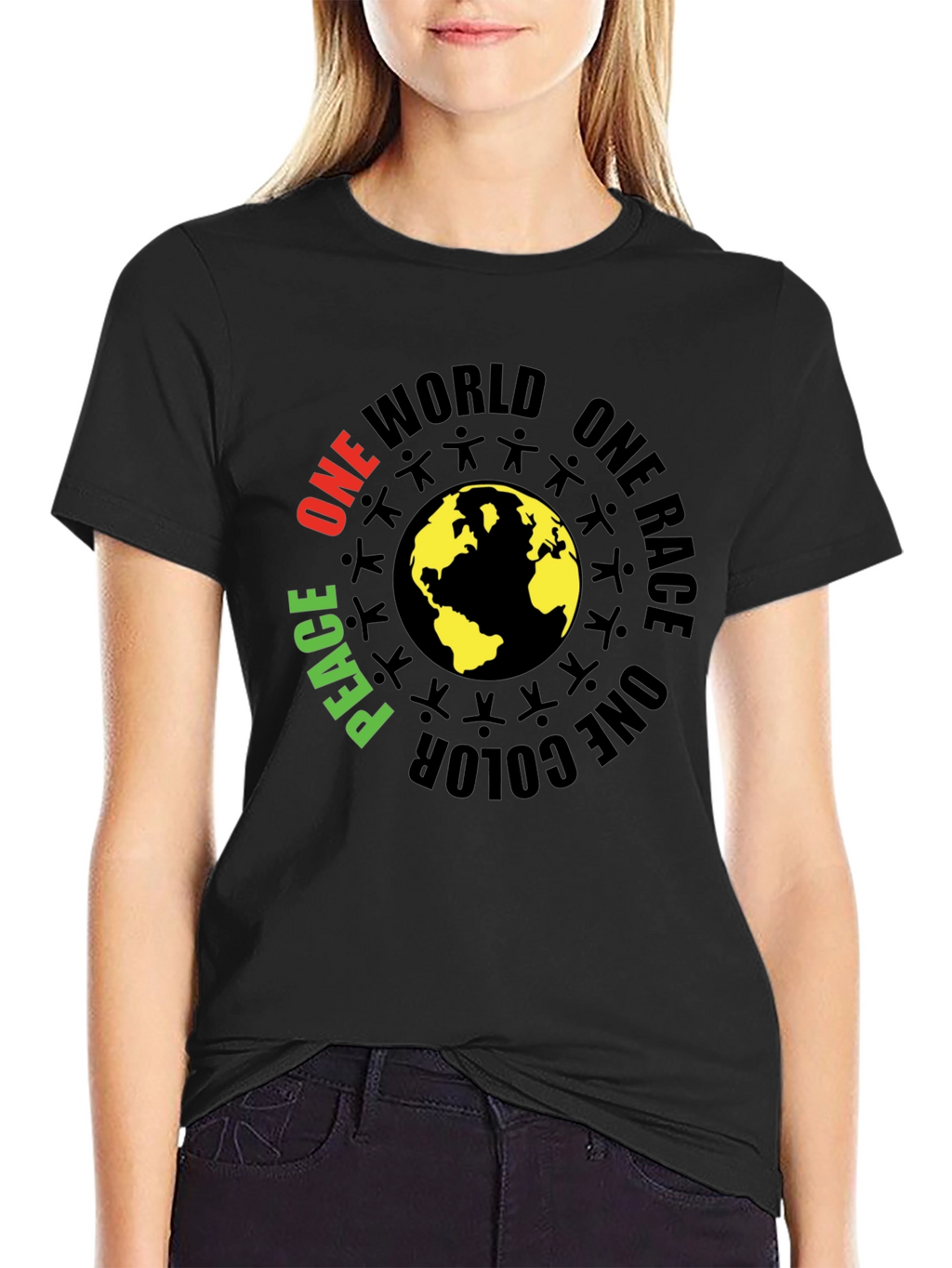One World Peace Graphic Black T-Shirt
