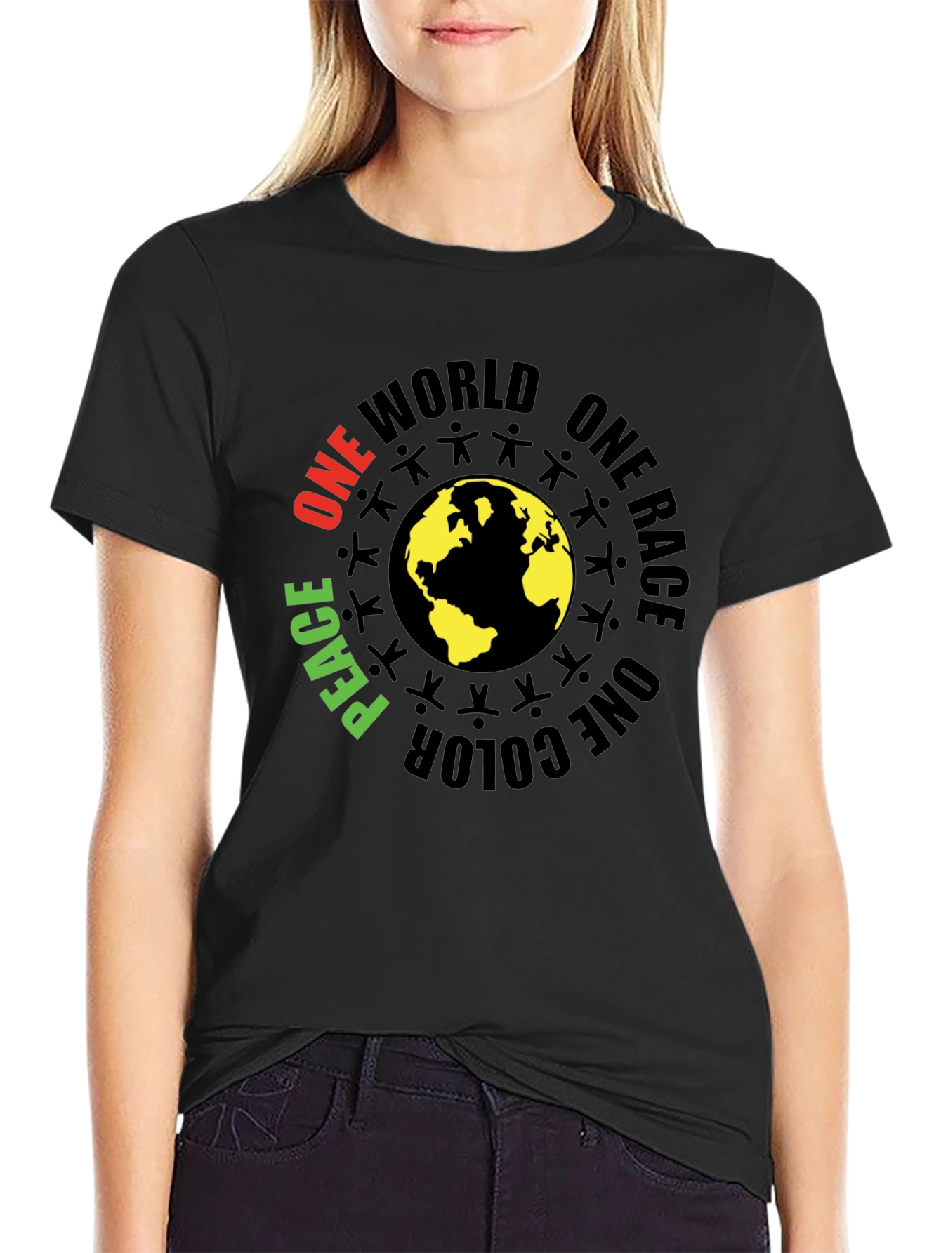 One World Peace Graphic Black T-Shirt