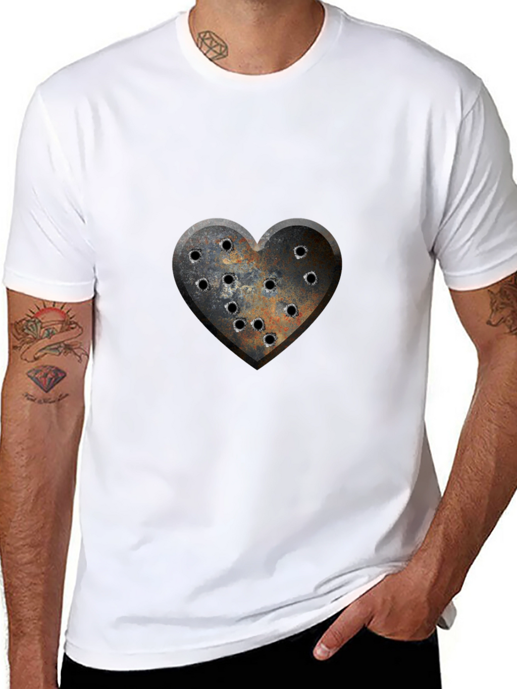 Distressed Heart Bullet Hole Graphic T-Shirt