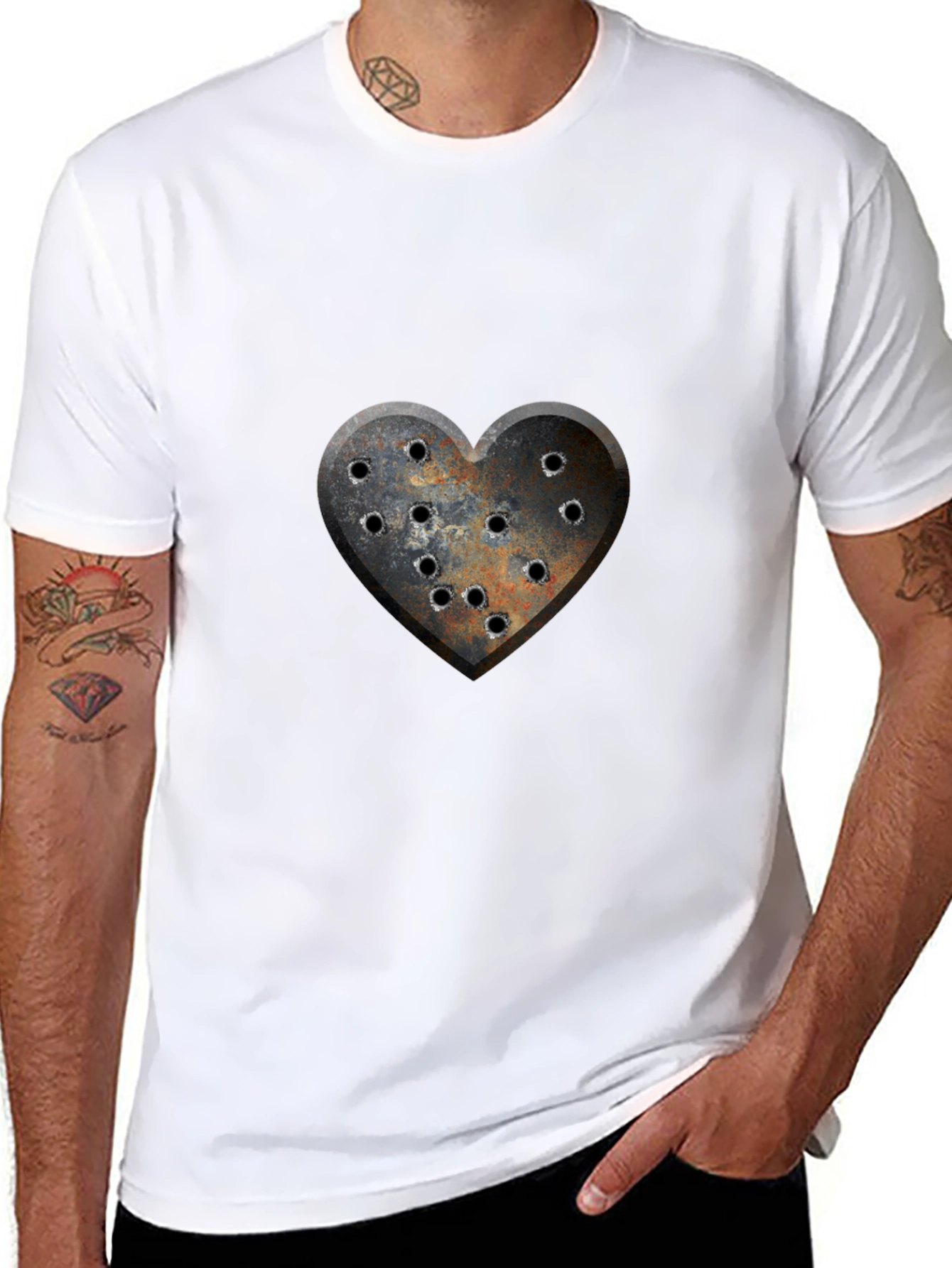Distressed Heart Bullet Hole Graphic T-Shirt
