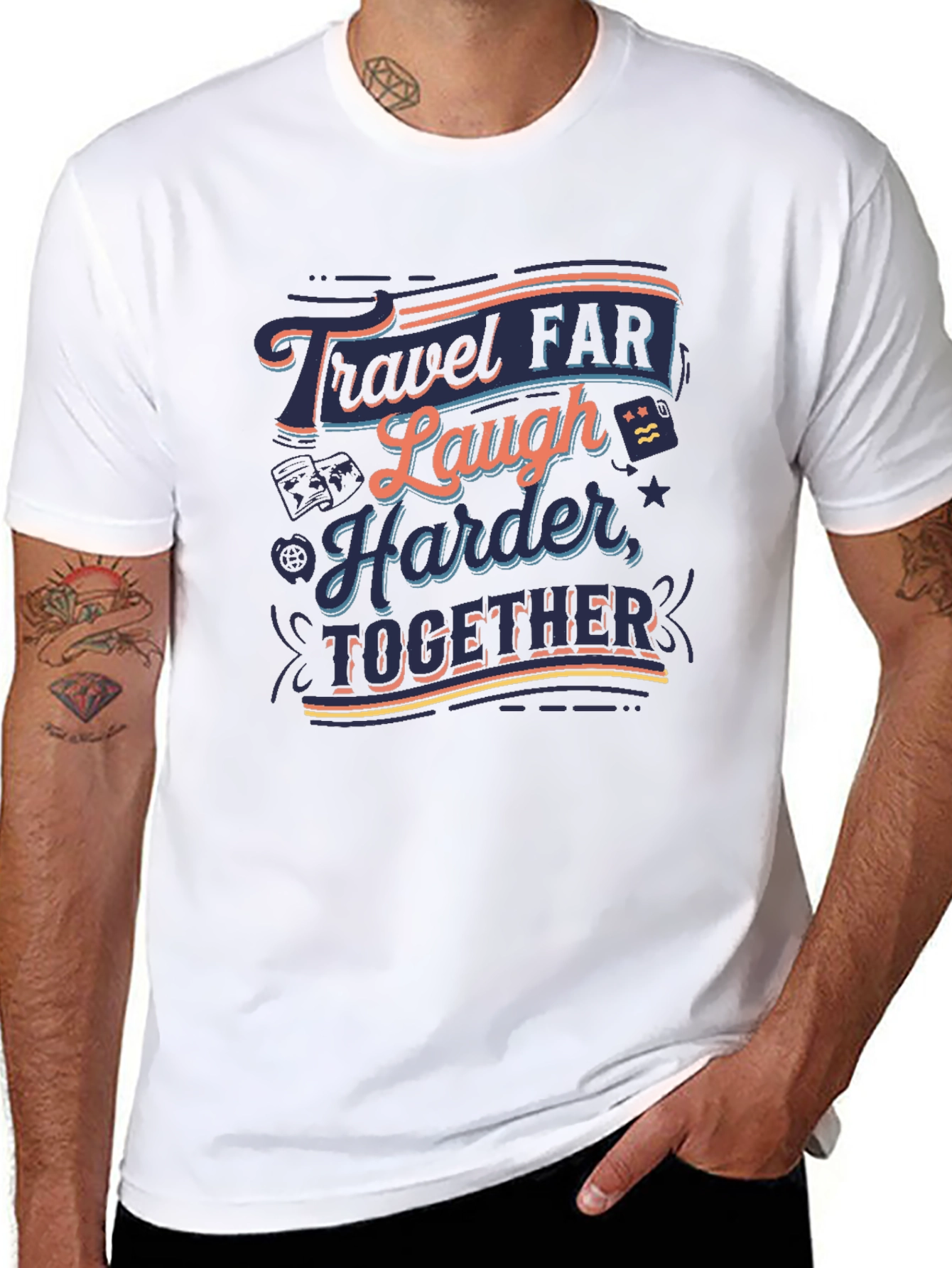 Travel Far Laugh Harder Together Black T-Shirt
