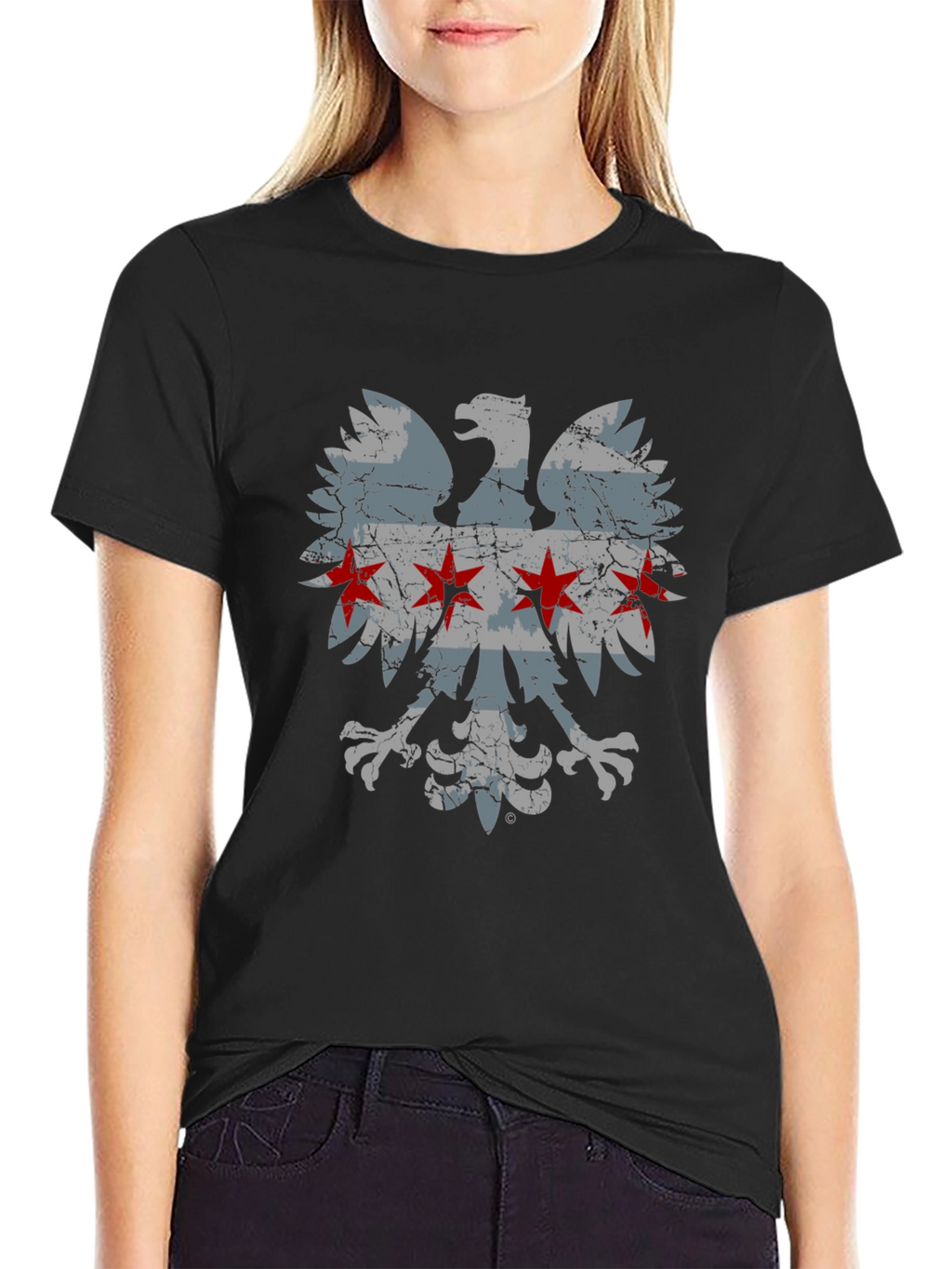Chicago Flag Eagle Graphic T-Shirt - Distressed Design