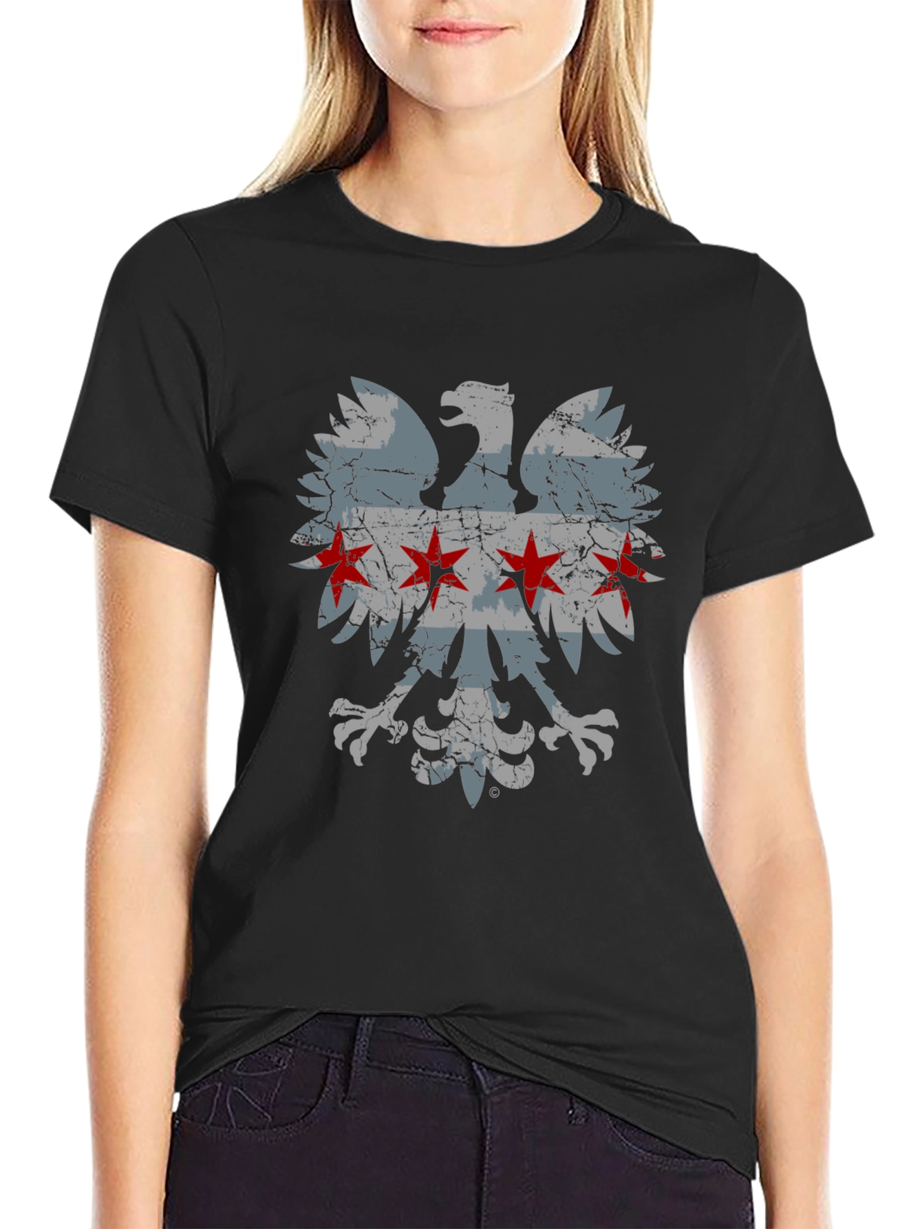 Chicago Flag Eagle Graphic T-Shirt - Distressed Design