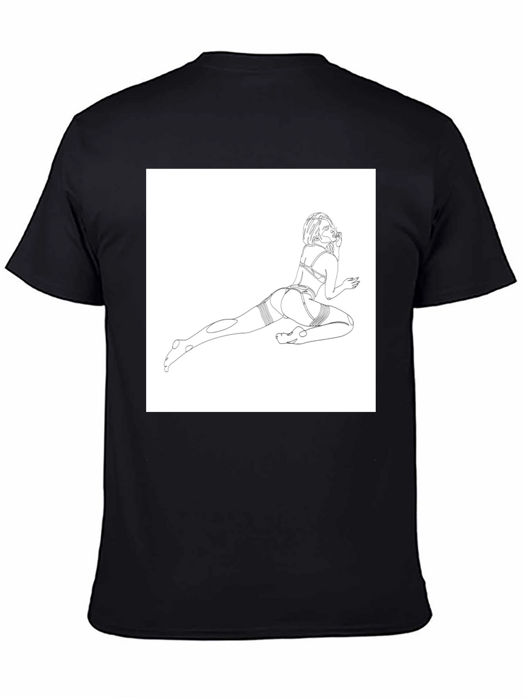 Line Art Graphic Tee - Black Cotton Casual T-Shirt